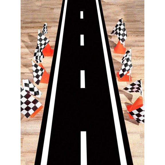 Racing Track Table Runner Black And White Long Stripes Border Design