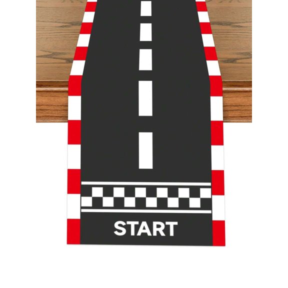 Racing Track Table Runner Multicolor Checkered Start Line Design