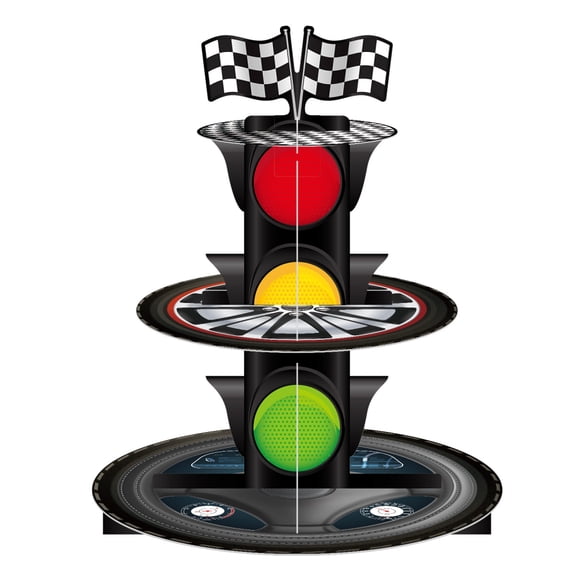 Ttgshg Racing Traffic Light 3 Tier Paper Cupcake Stand,Race Car Dessert Display Tower for Race Theme Birthday Party Supplies.