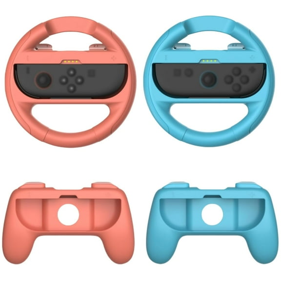 Racing Wheel & 2-Pack Grips Set for Switch 2/Switch/OLED Joy-Con Ergonomic, Non-Slip, Quick Install Compatible with Kart & All Joy-Con Games