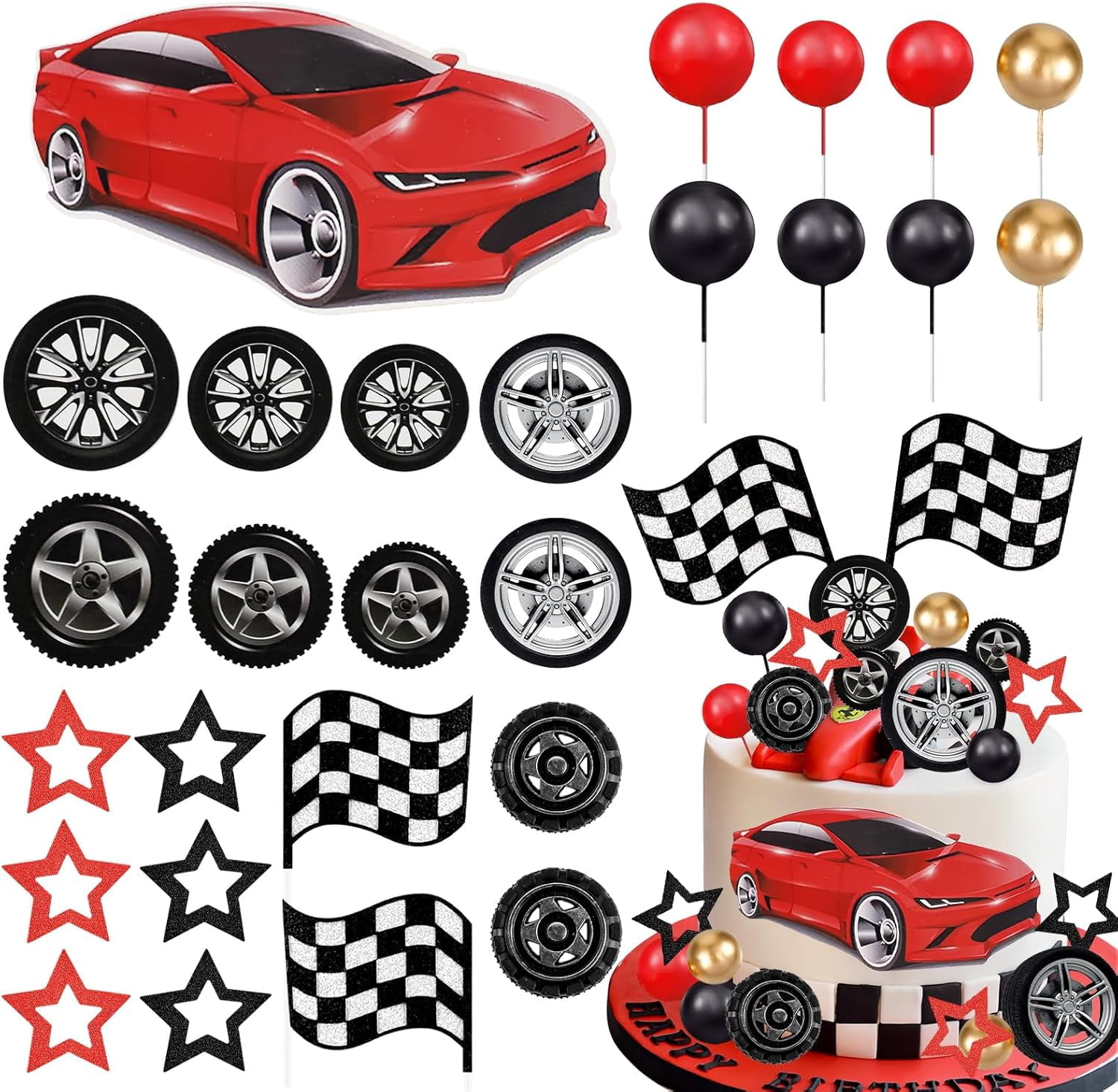 Racing Wheel Cake Topper 27PCS Race Car Cake Toppers Tyre Cake ...