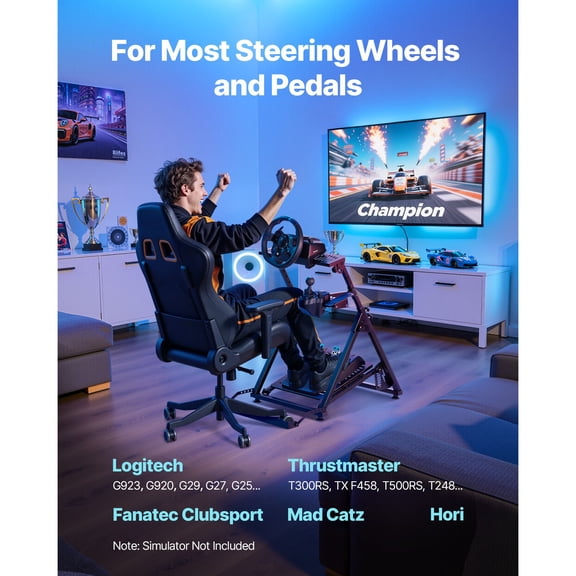 Adjustable Foldable Racing Wheel Stand Gaming Simulator Cockpit Compatible with Logitech G923 G920 G29 G27 and Thrustmaster T300RS TX F458 T500RS T3PA PRO Racing Setups Pedals Not Included