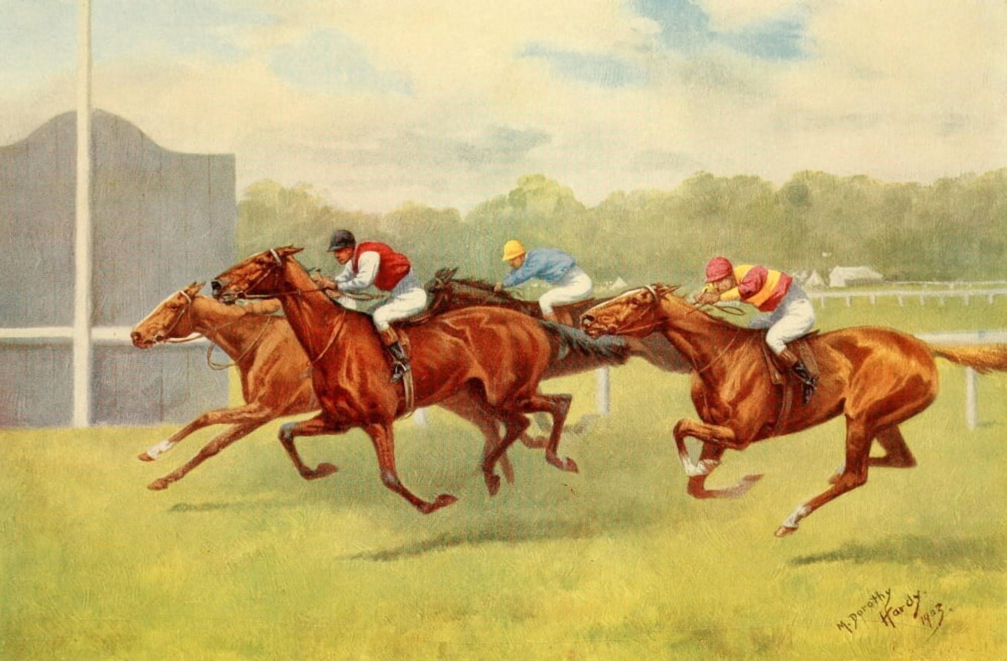 Racing World and its Inhabitants 1904 A near thing Canvas Art - Dorothy Hardy (18 x 24)