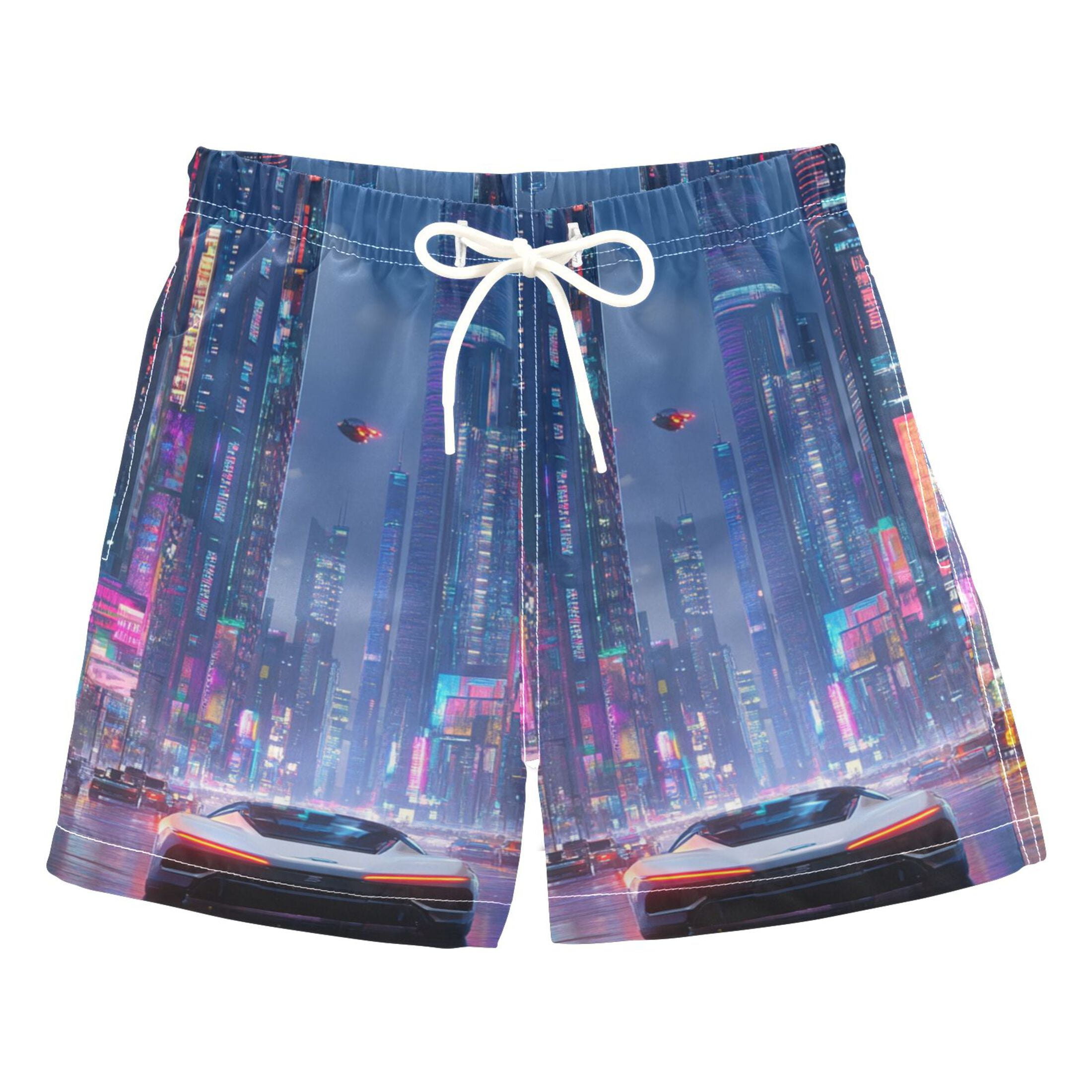 Skynpi Racing Trunks Racing and City Nightscape Boys Swim Trunks Quick Dry Boy Swim Shorts ...