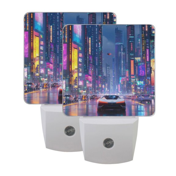 Racing and City Nightscape LED Night Light with Smart Sensor Plug Into Wall Dusk to Dawn 2 packs