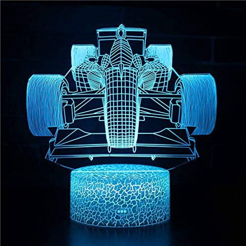 Racing car 3D Night Light 16 Color Change Lamp Acrylic Flat ABS Base USB Charger Home Decoration Toy Brithday Kid Children Gift