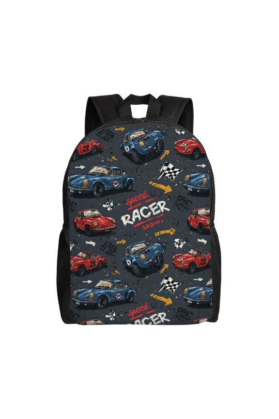 Racing cars illustration Backpack with 15 Inch Laptop Compartment,Water-Resistant Daypack, Large Capacity Backpack with Adjustable Breathable Shoulder Straps for Daily Use Travel Gym