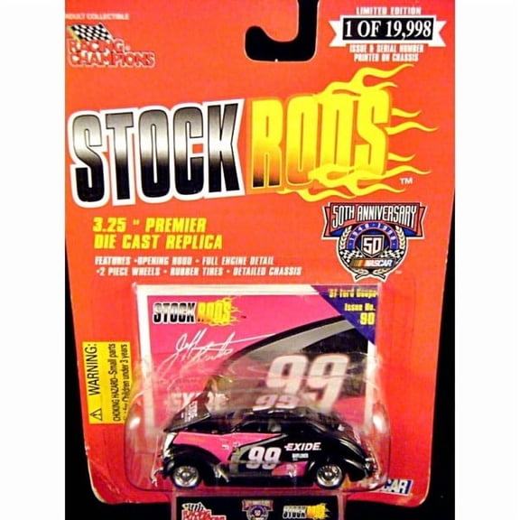Stock Rods Nascar 50th Anniversary 3.25 Premier Die Cast Replica Series (#99 Exide 37 Ford Coupe Black & Pink w/Opening Hood & CHROME CHASSIS)