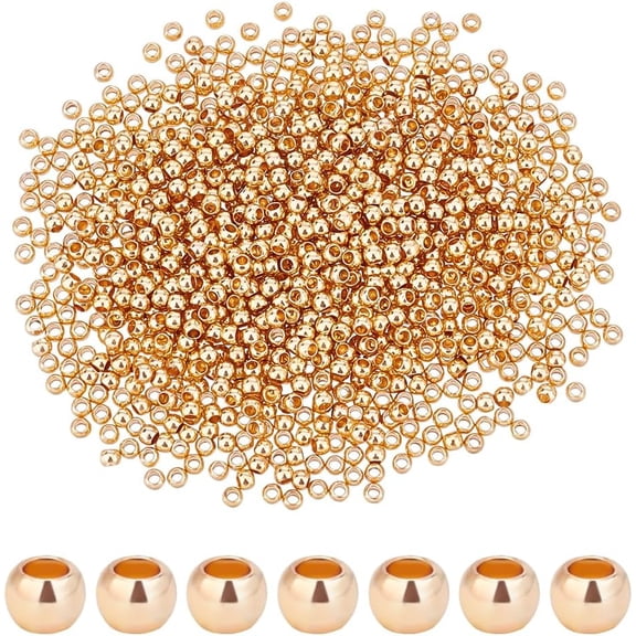Rack 1000Pcs Plating Brass Beads Long-Lasting Plated Round Golden 2mm