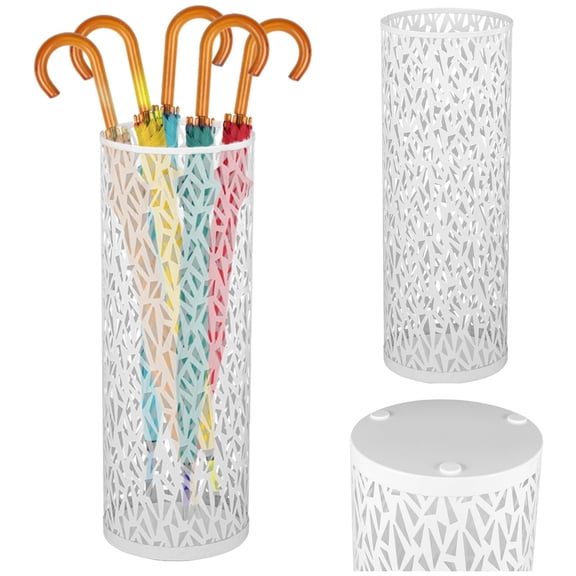 Rack 2 Storage Solution Metal Umbrella Bucket Organizer with Circular Frame Versatile Household and Hotel Dry Flower Bucket for Decorative Storage, 42x15cm, White