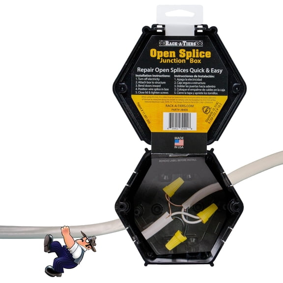 Rack-A-Tiers Open Splice Junction Box Single UL Listed Repair Open Splices, 5 Second Installation, Electrical Junction Box JB400