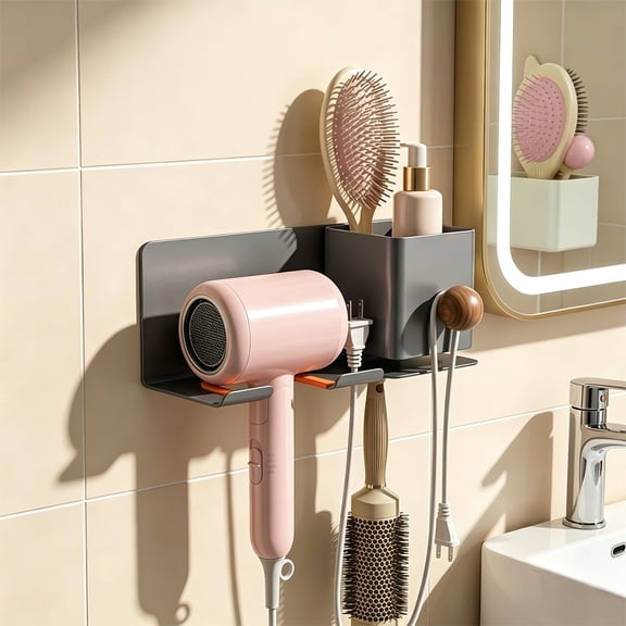 Rack, Bathroom Wall Mounted Metal Organizer With Comb Storage Box And Non Drilling Installation