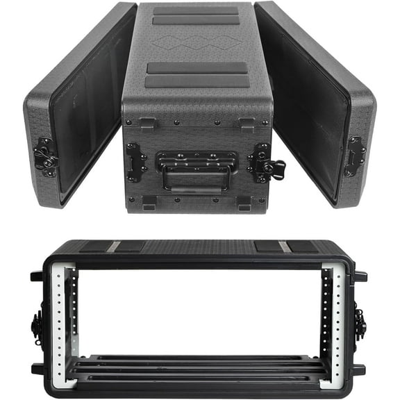 Rack Case, 4U Rack Case Shallow 12" Depth, 19" Rackmount Flight Cases, Durable HDPE Watertight Dust-Proof 4U Shock Mount Racks with Microphone Compartments