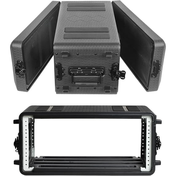 Rack Case, 4U Rack Case Shallow 12" Depth, 19" Rackmount Flight Cases, Durable HDPE Watertight Dust-Proof 4U Shock Mount Racks with Microphone Compartments