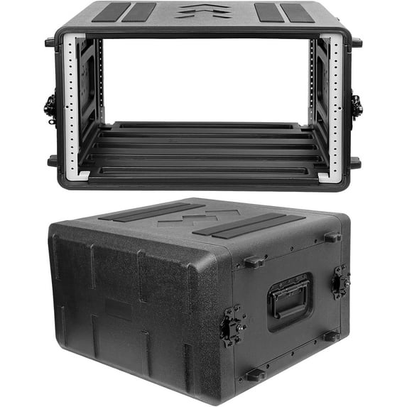 Rack Case, 6U Rack Case Shallow 17" Depth, 19" Rackmount Flight Cases, Durable HDPE Watertight Dust-Proof 6U Shock Mount Racks with Microphone Compartments