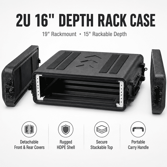 2U Rack Case 12" Deep with Microphone Compartments - Watertight, Dust Proof, Portable Flight Case for 19" Rack Mount Equipment