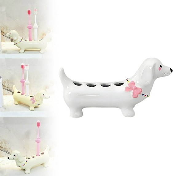 Rack Cute Ceramic Toothbrush Holder 4 Compartment Storage Design For Bathroom