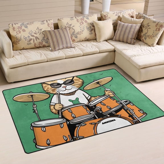 Rack Drum with Cat Area Rug Washable Floor Carpet Mat 60 x 39 inch for Bedroom Living Room Kids Room Home Decor