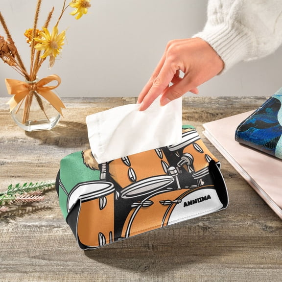 Rack Drum with Cat Napkin Dispenser Leather Paper Napkins Holders Elegant Modern Fancy for Kitchen Dining Room Table Decor