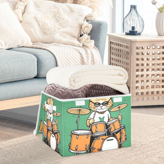 Rack Drum with Cat Storage Basket Foldable Laundry Basket Shelf Kids Toy Storage Container Organizer with Handles