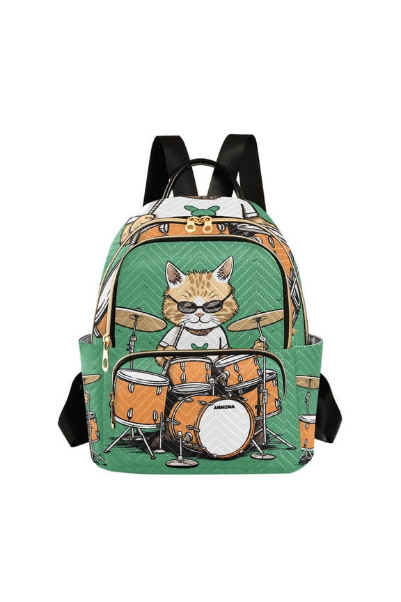 Rack Drum with Cat Travel Laptop Backpack Casual Daypack Lightweight Bookbag Compartment for Business