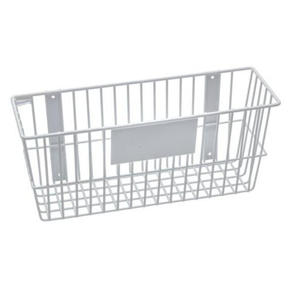 Rack'Em 9188-W Mount Anywhere White Wire Basket 18"x6"x8" with Label Plate for Your Storage and Organizational Needs.