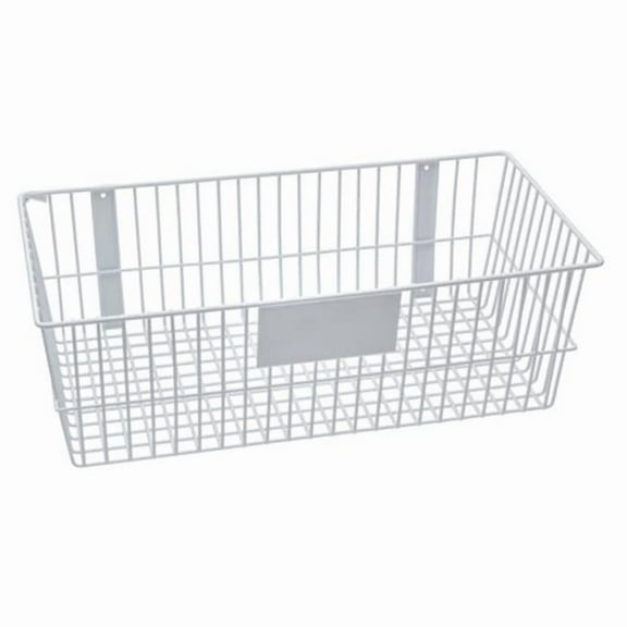 Rack'Em 9192-W Mount Anywhere White Wire Basket 24"x12"x8" with Label Plate for Your Storage and Organizational Needs.