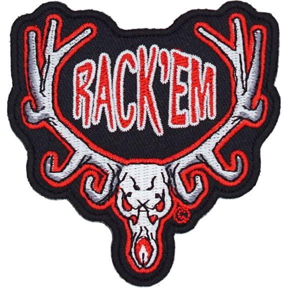 Rack 'Em Gray & Red Deer Skull Patch, Hunting Patches