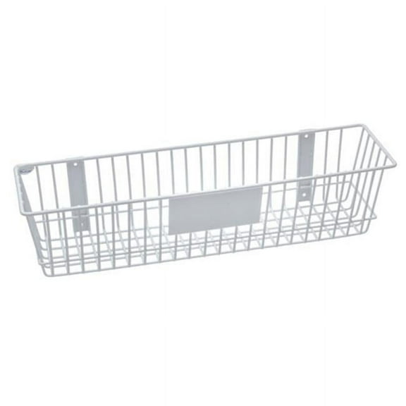 Rack'Em Mount Anywhere White Wire Basket 24"x6"x6" with Label Plate for Your Storage and Organizational Needs.