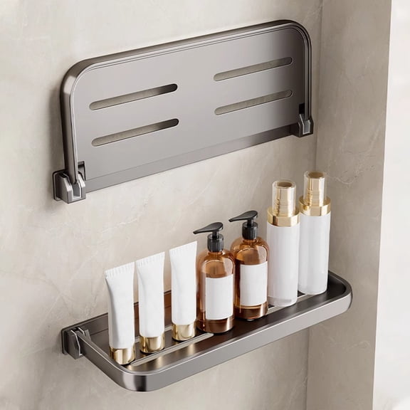 Rack Floating Shelf for RV Aluminum Wall Mounted Fold Down Shelving Unit Space Saving Wall Shelf with Easy Install Drop Down Shelf for Small Spaces Cam 3ml Compatible,15.75×5.12×0.98 inch,Gray A
