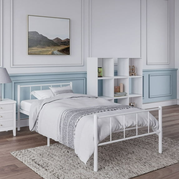 BK Furniture Austin Steel Twin Furniture Bedroom Kid Bed Frame, White
