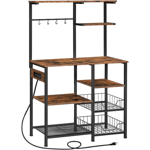 Rack Hoobro Large Bakers With Power Outlets 6-tier Microwave Stand With 4 Hooks