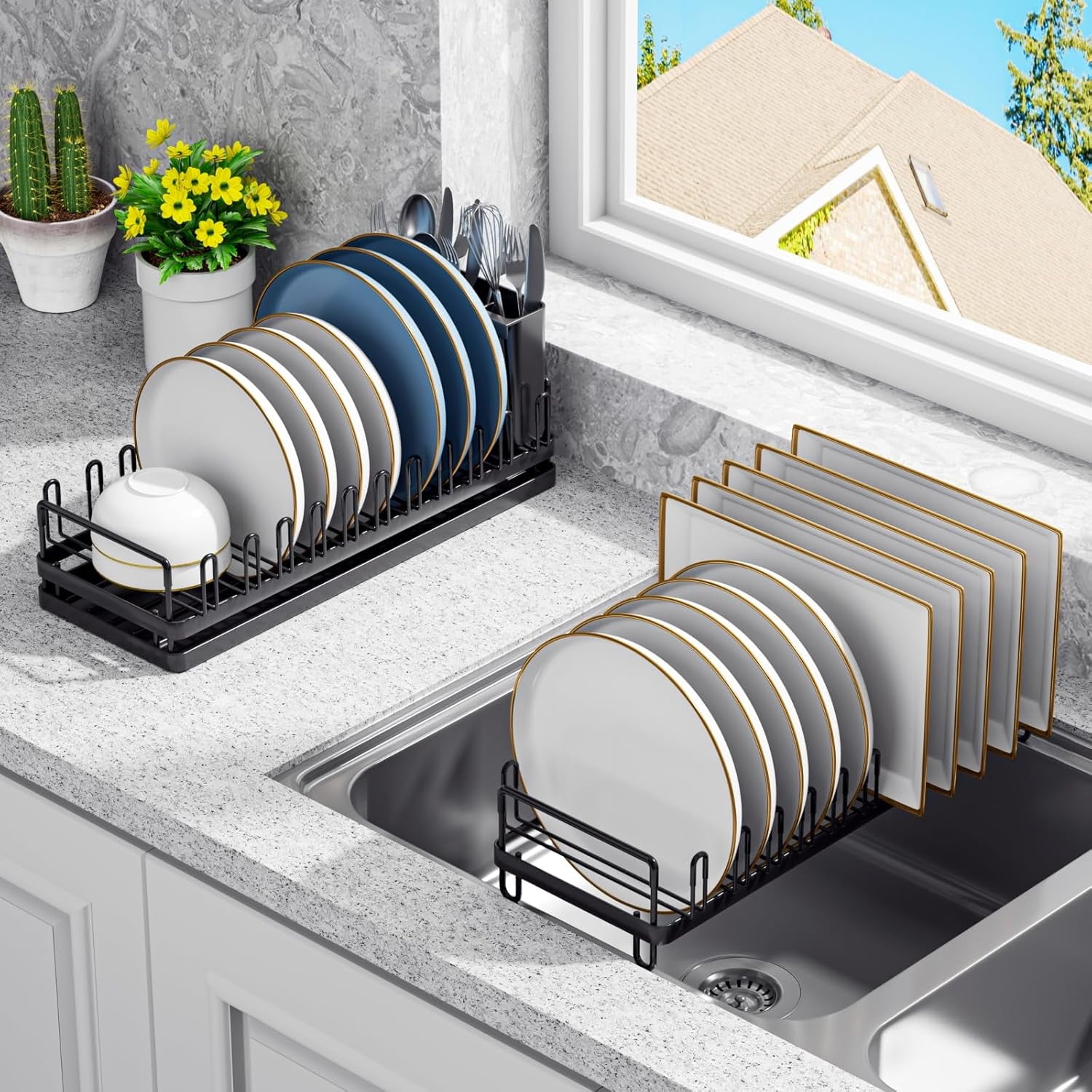 Rack for Kitchen Counter, Dish Drainer Drying Rack with Drainboard ...