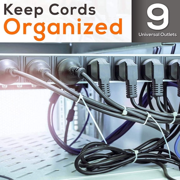 Rack Mount 15A Power Strip 9 Outlet Power Supply Control Unit, AC Noise Filter, 1U Steel Chassis, 6ft Cord, Surge Protection for Electronics & Equipment