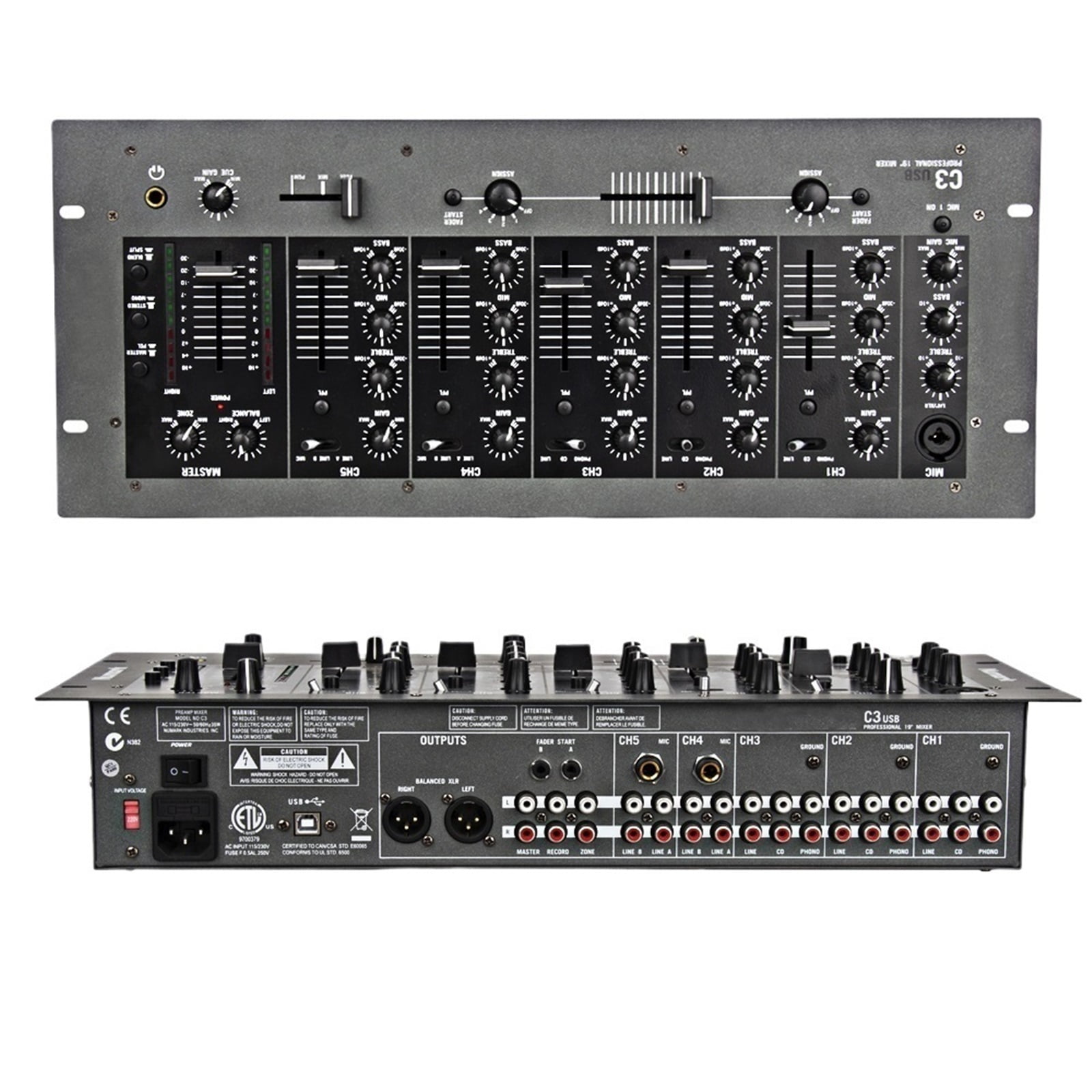 Rack Mount Au-dio Mixer Professional 5 Channel DJ Stereo