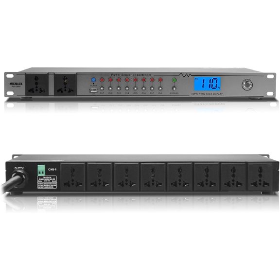 Rack Mount Power Conditioner, 20A Sequencer for Audio Equipment, 10 Outlets 2000W Power Supply with 8 Independent Controls, Surge Protector, Voltage Display, External Switch