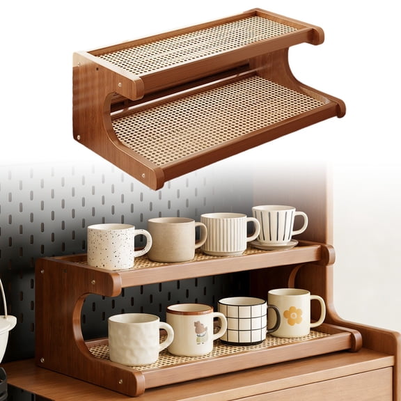Rack Organizer for Indoor Desk Space - Tier Wood Display Shelf for Home Kitchen Counter Storage and Decluttering