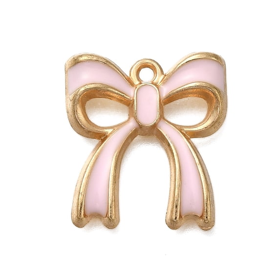 Rack Plating Alloy Enamel Pendants Bowknot Charm Golden Misty Rose 19.5x17.5x3mm Hole: 1.5mm Alloy+Enamel