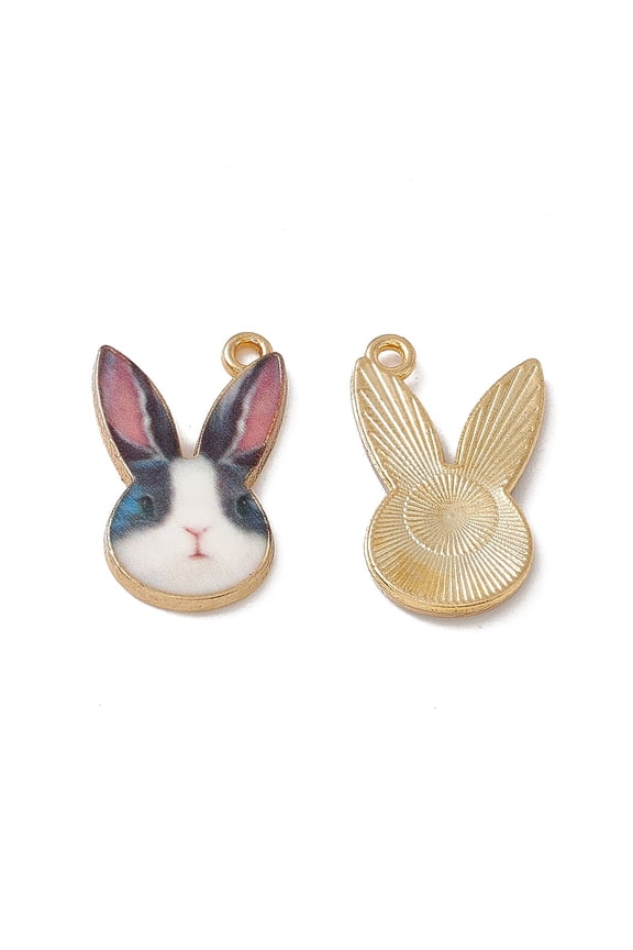Rack Plating Alloy Enamel Pendants Light Gold Rabbit Head Charm Colorful 19x12x2mm Hole: 1.2mm DIY