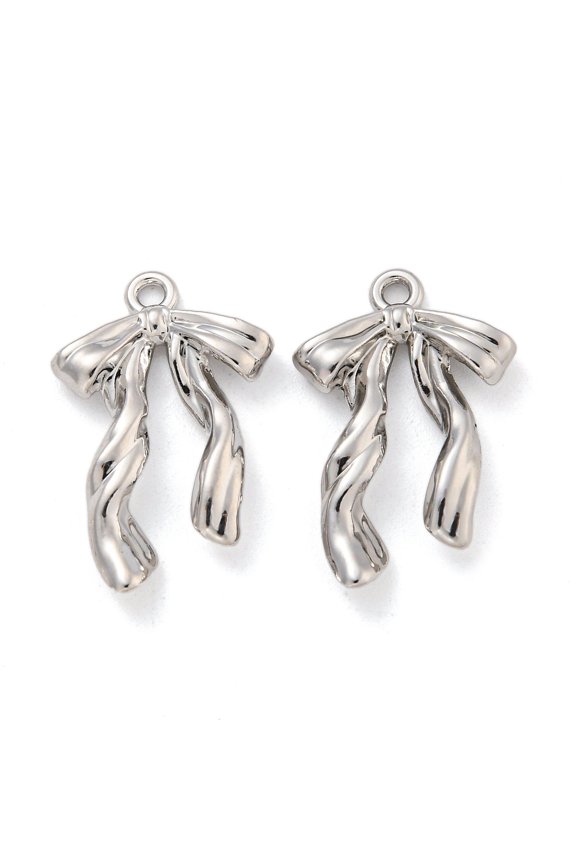Rack Plating Alloy Pendants Bowknot Charms Platinum 24.5x15.5x4mm Hole: 1.6mm
