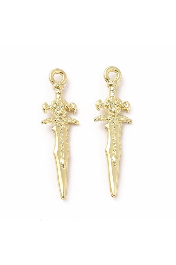 Rack Plating Alloy Pendants Cadmium Free Nickel Free Lead Free Charm Golden 31x9x3mm Hole: 2mm