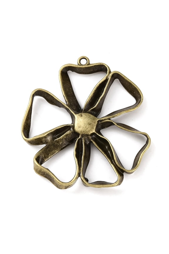 Rack Plating Alloy Pendants Cadmium Free Nickel Free Lead Free Flower Bronze 46.5x42.5x5mm Hole: 2mm