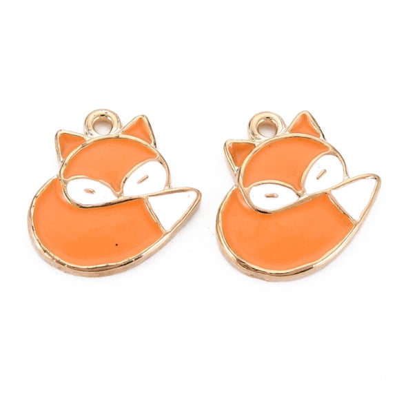 Rack Plating Alloy Pendants with Enamel Cadmium Free & Lead Free Fox Dark Orange 19x18x2mm Hole: 1.6mm 100pc