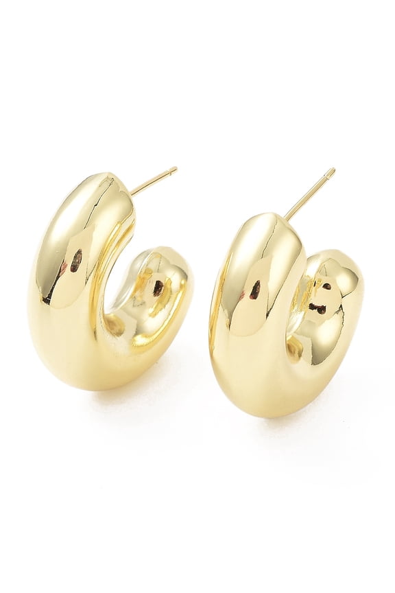Rack Plating Brass Arch Stud Earrings Cadmium Free & Lead Free Real 18K Gold Plated 27.5x8.5mm