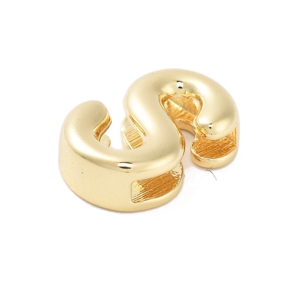 Rack Plating Brass Beads for Personalized Name Necklace Making Cadmium Free & Lead Free Long-Lasting Plated Real 18K golden Plated Letter S 14.5x9.5x4.5mm Hole: 1.5x10.5mm