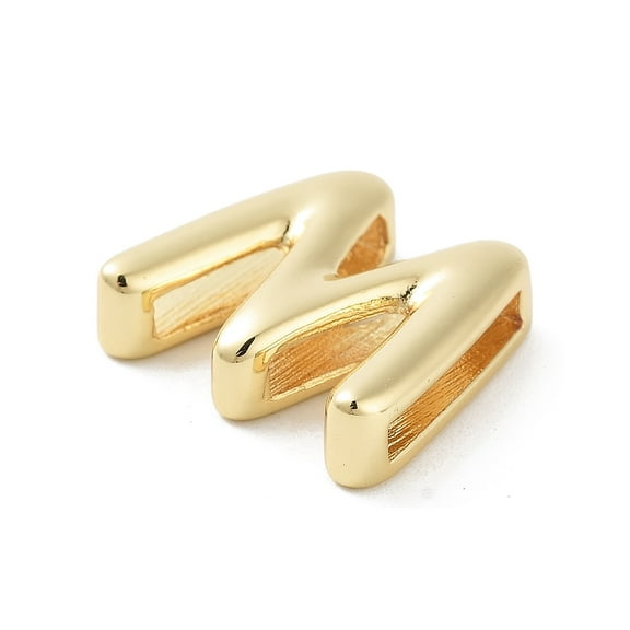 Rack Plating Brass Beads for Personalized Name Necklace Making Cadmium Free & Lead Free Long-Lasting Plated Real 18K golden Plated Letter W 14.5x16x4.5mm Hole: 1.5x10.5mm