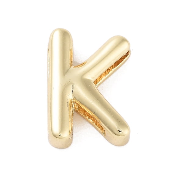 Rack Plating Brass Beads for Personalized Name Necklace Making Cadmium Free & Lead Free Real 18K golden Plated Letter K 14.3x10x4.5mm Hole: 1.5x10.5mm