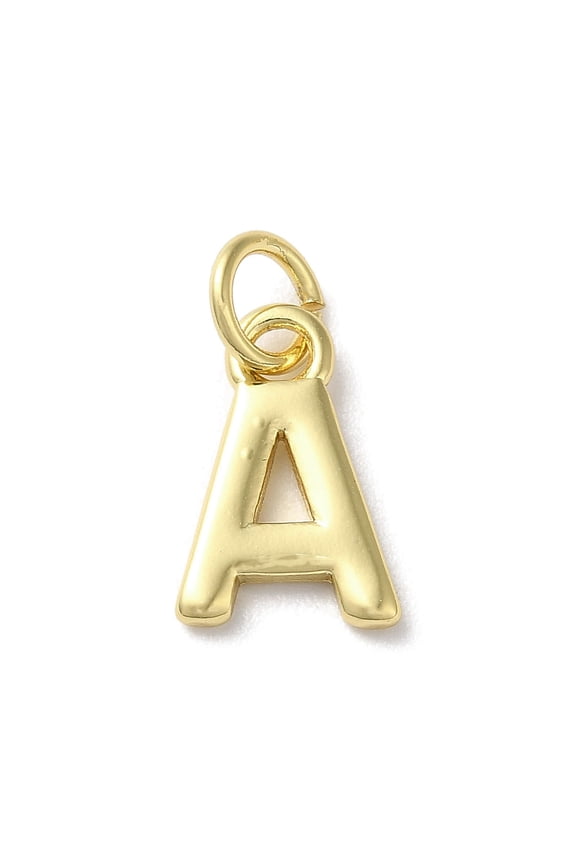 Rack Plating Brass Charms Cadmium Free & Lead Free Long-Lasting Plated Real 18K Gold Plated Letter A 11.5x7.5x1.5mm Hole: 3.2mm