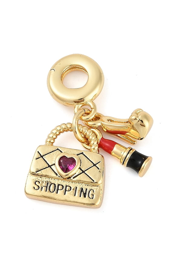 Rack Plating Brass Clear Cubic Zirconia Makeup European Dangle Charms Enamel High-heeled Shoes & Bag & Lipstick Large Hole Pendants Real 18K Gold Plated Long-Lasting Plated Black