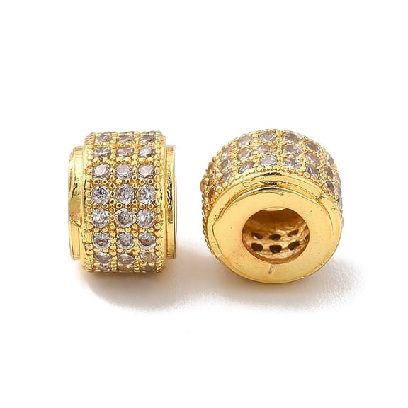 Rack Plating Brass Cubic Zirconia Beads Cadmium Free & Lead Free Long-Lasting Plated Column Golden Clear 9x6.5mm Hole: 3.5mm